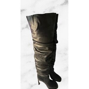 MICHAEL KORS Black Leather Ruched Over the Knee Boots Stiletto Heel Size 5.5